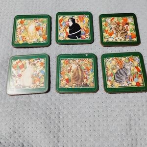 Set of 6 Cat-Themed Coasters Made In England